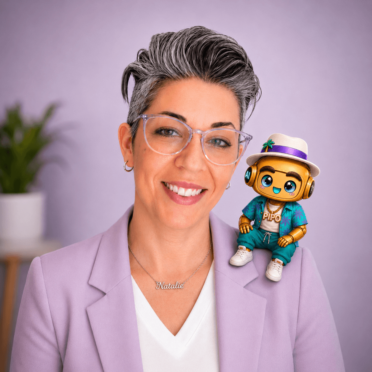 Natalie Calzadilla with Pipo, her AI sidekick